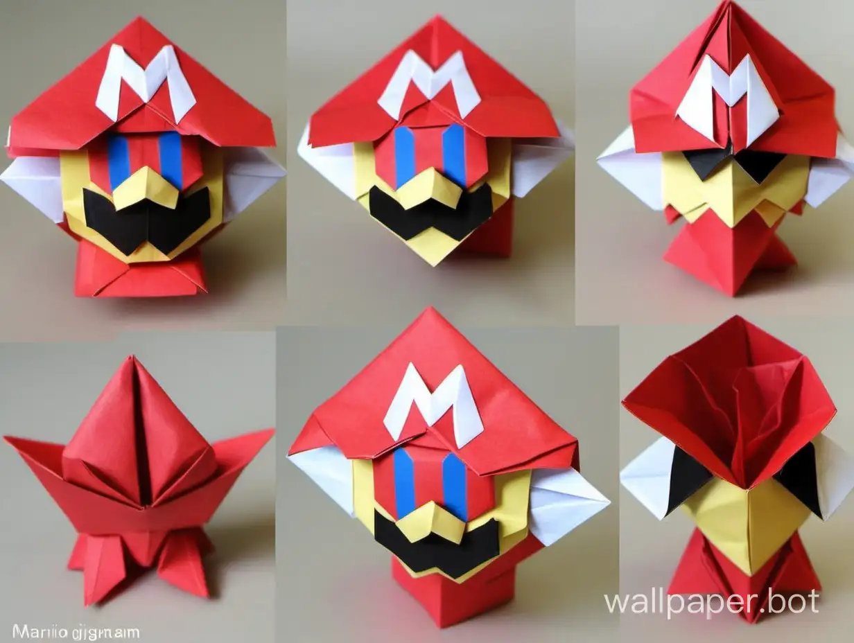 Colorful-Mario-Origami-Sculptures-on-Display