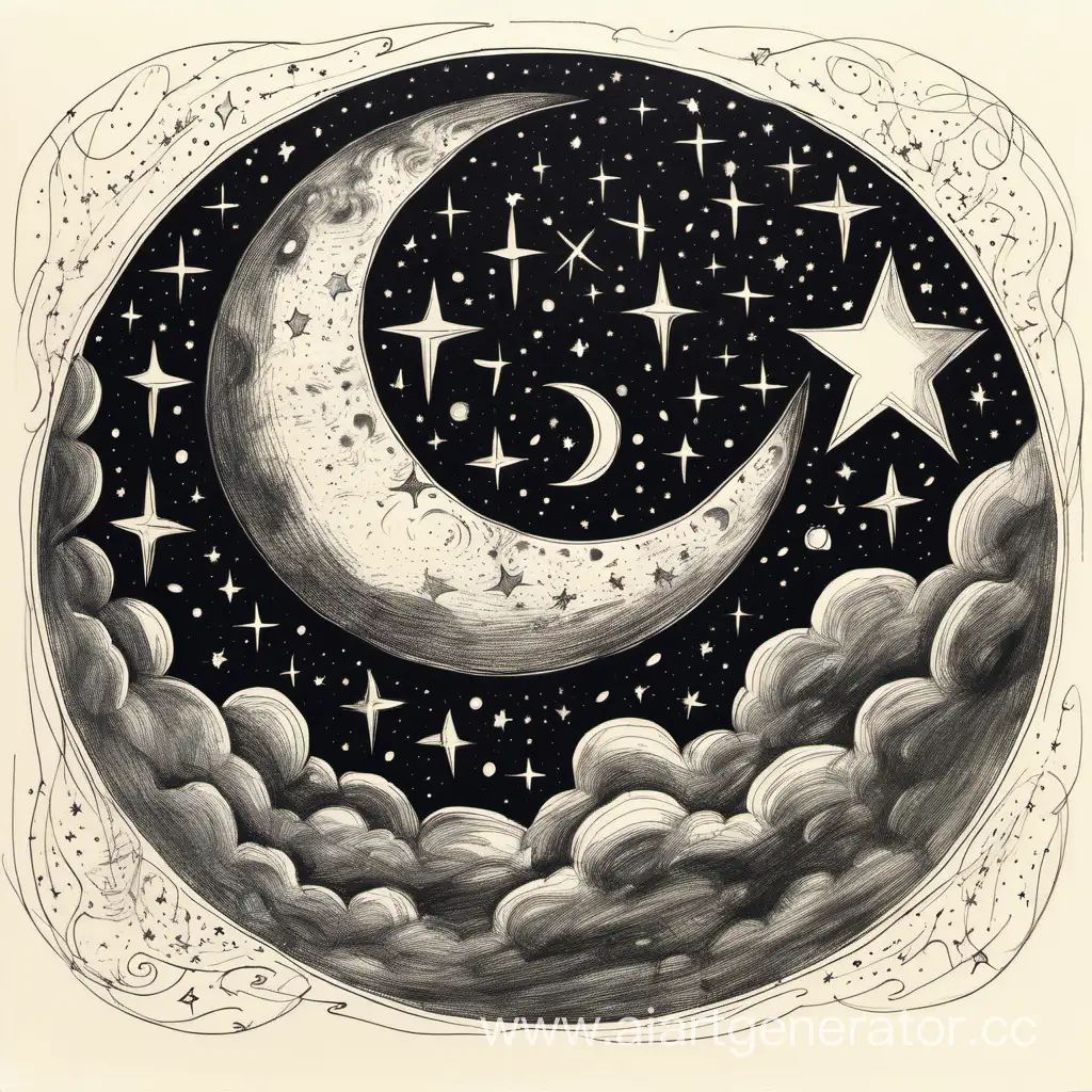 Луна и звезды, эскиз