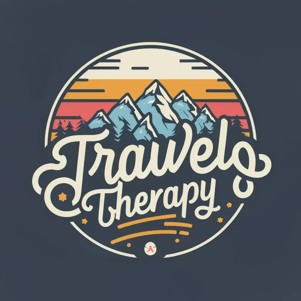 logo, mountains, with the text "travel therapyyy", typography, be used in Travel industry