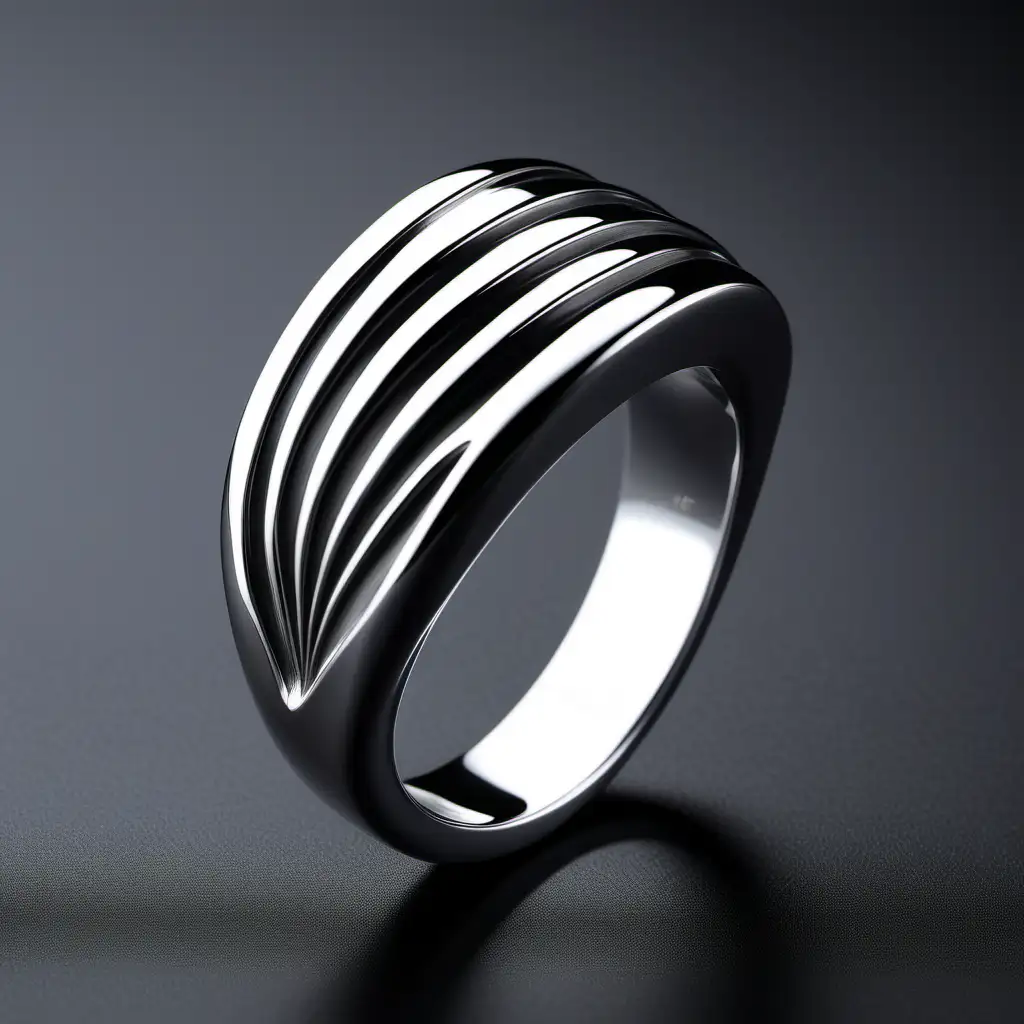 Sleek and Muscular Minimalist Art Deco Ring Inspired by Zaha Hadid