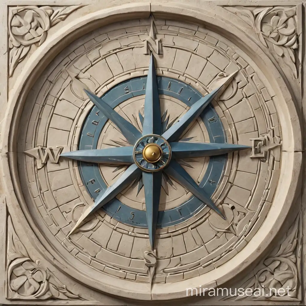 bas relief of a compass, symmetrical and simple