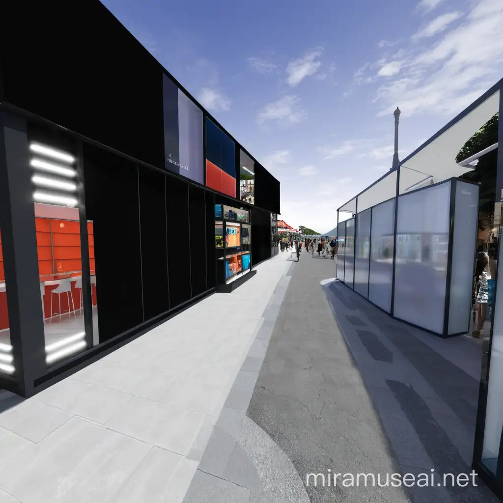 Urban Fashion Street with Glass Boutique and Temporary PopUp Shops