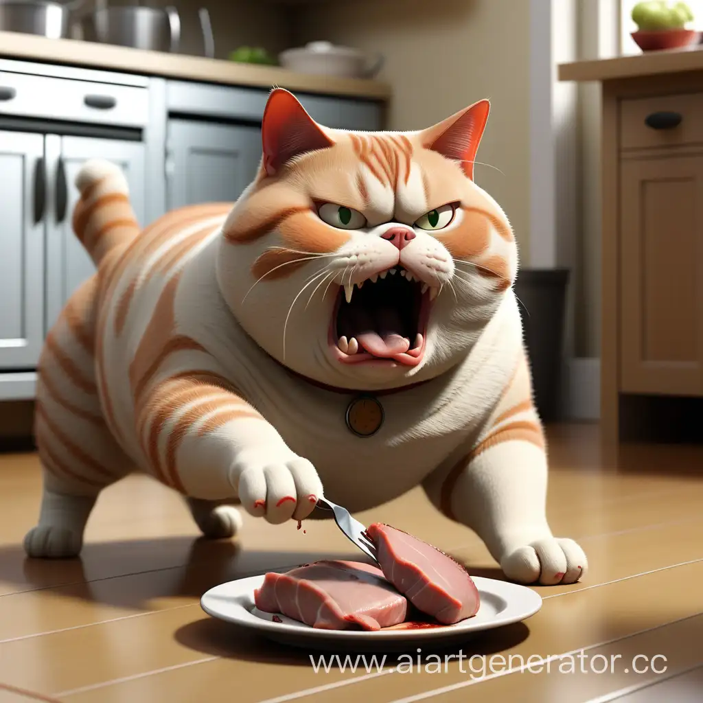 Fat-Cat-Distressed-Cat-Throws-Meat-at-Dog