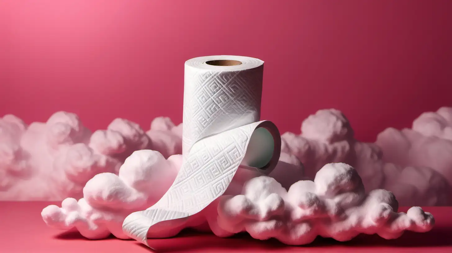 one toilet paper standing like a trophy among pink  clouds





