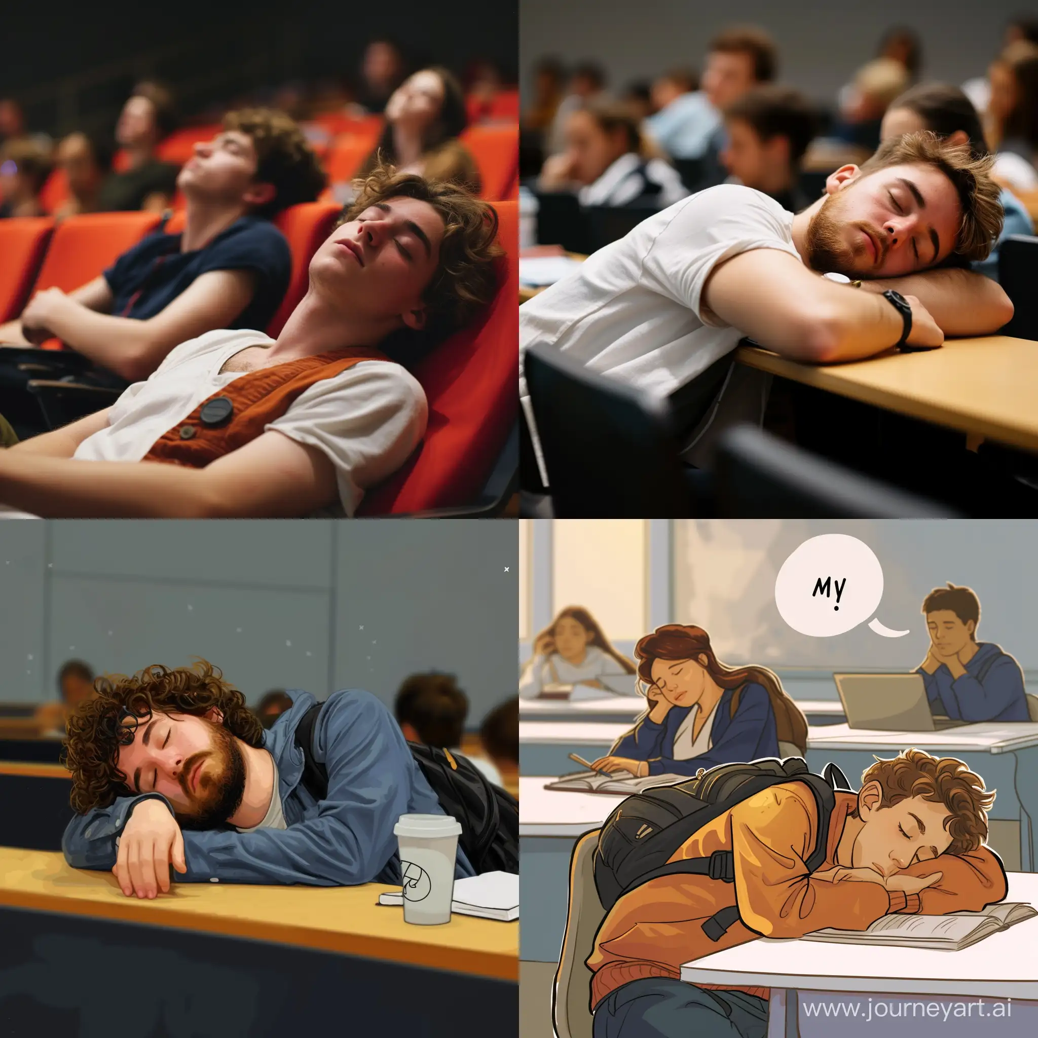 Картинка: Смешной студент падает во сне на лекции
Подпись: "Моя университетская жизнь в одном меме: когда ты пытаешься удержаться на лекции, но сон не щадит"