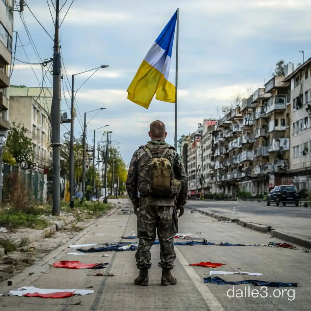 контрнаступление Украинской армии на Донецк, повсюду порванные флаги ДНР и чистые флаги Украины