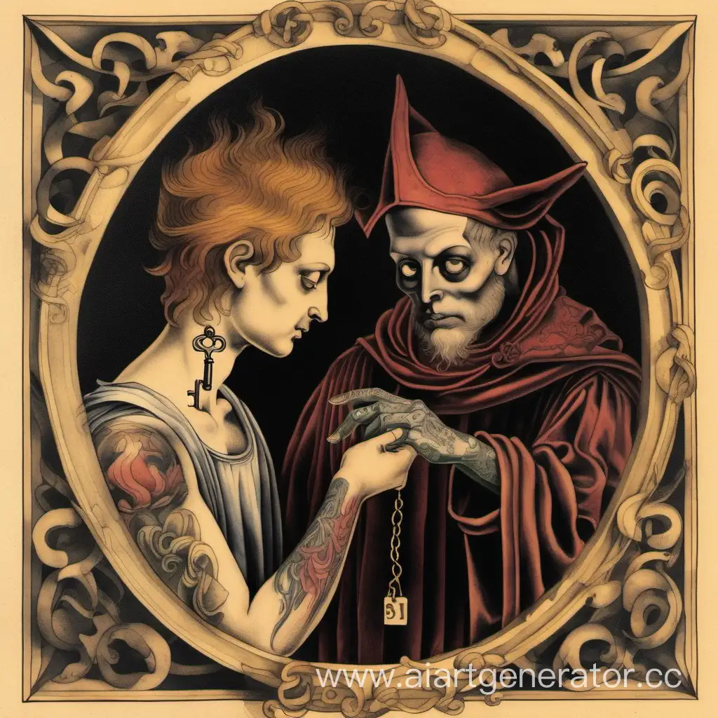 Renaissancestyle-Painting-Mephistopheles-Tattoos-a-Key-onto-a-Person