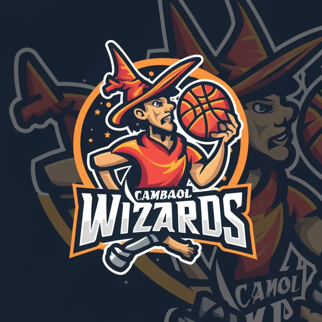 a logo design,with the text "cambaol wizards", main symbol:person holding the basketball,Moderate,clear background