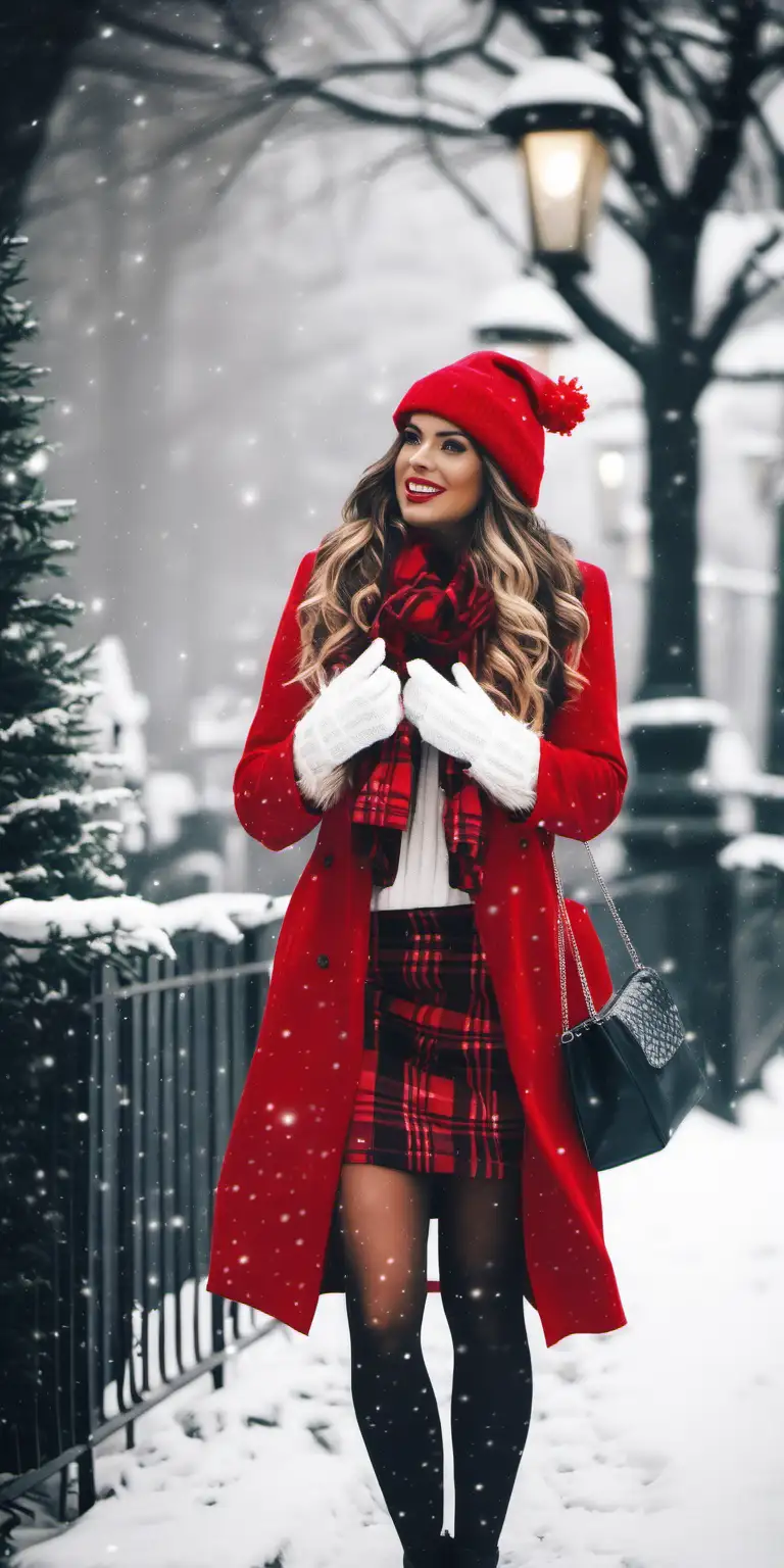 Elegant Lady in Winter Christmas Attire Embracing the Cold Season