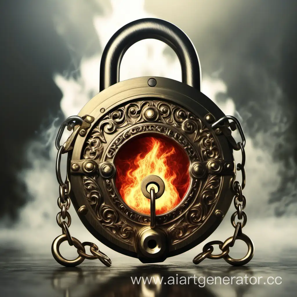 antique padlock fantasy with mystic fire