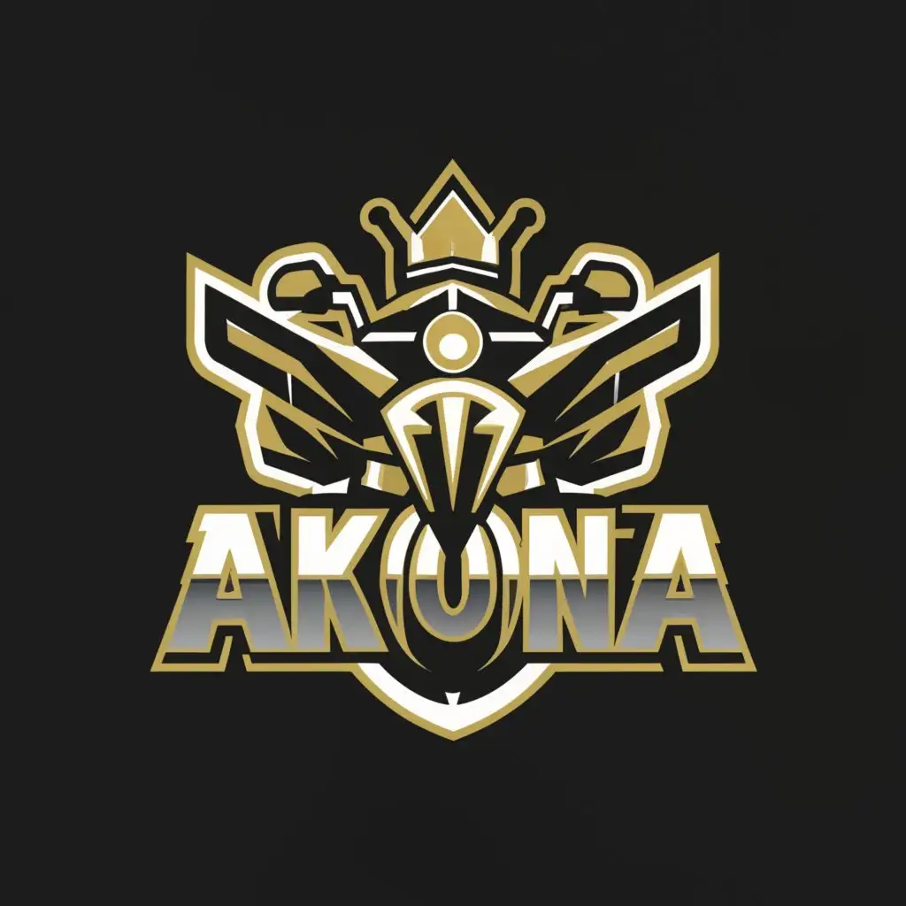 a logo design,with the text "AKONA", main symbol:MOTORBIKE, CROWN, SAMURAI,Moderate,be used in Automotive industry,clear background