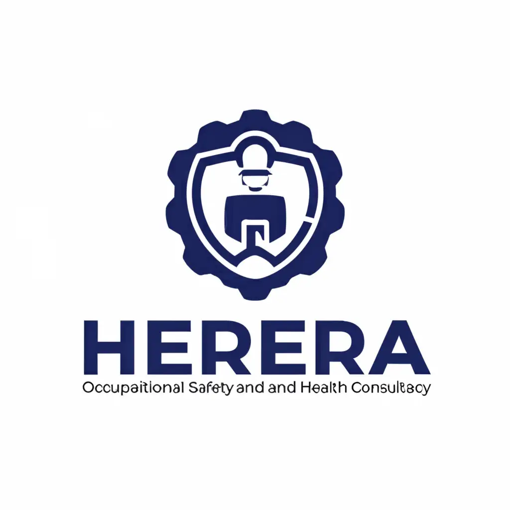 a logo design,with the text "occupational safety and health consultancy
Herrera", main symbol:civil protection logo, gear, world shield,complex,be used in Home Family industry,clear background