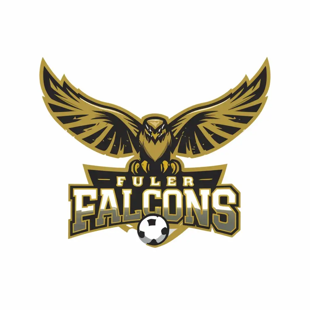 a logo design, with the text 'FULLER FALCONS', main symbol: a falcon with a soccer ball, Moderate, clear yellow and green background