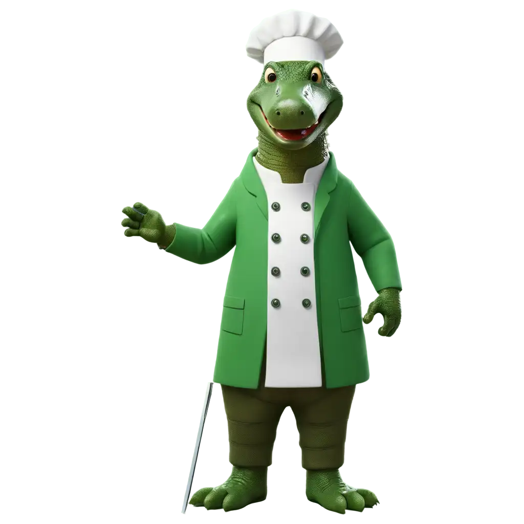 cheff crocodile - character - dressed and  clever