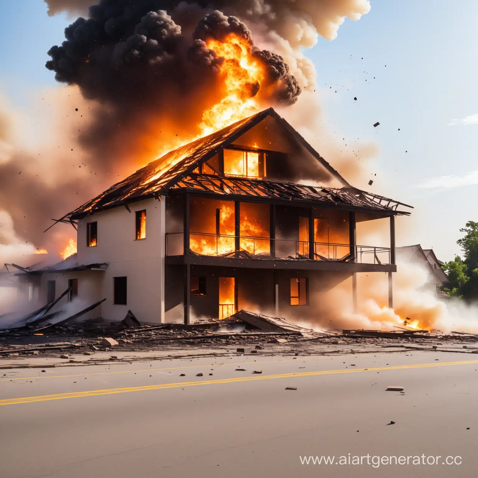 Dramatic-House-Explosion-with-Debris-and-Fire