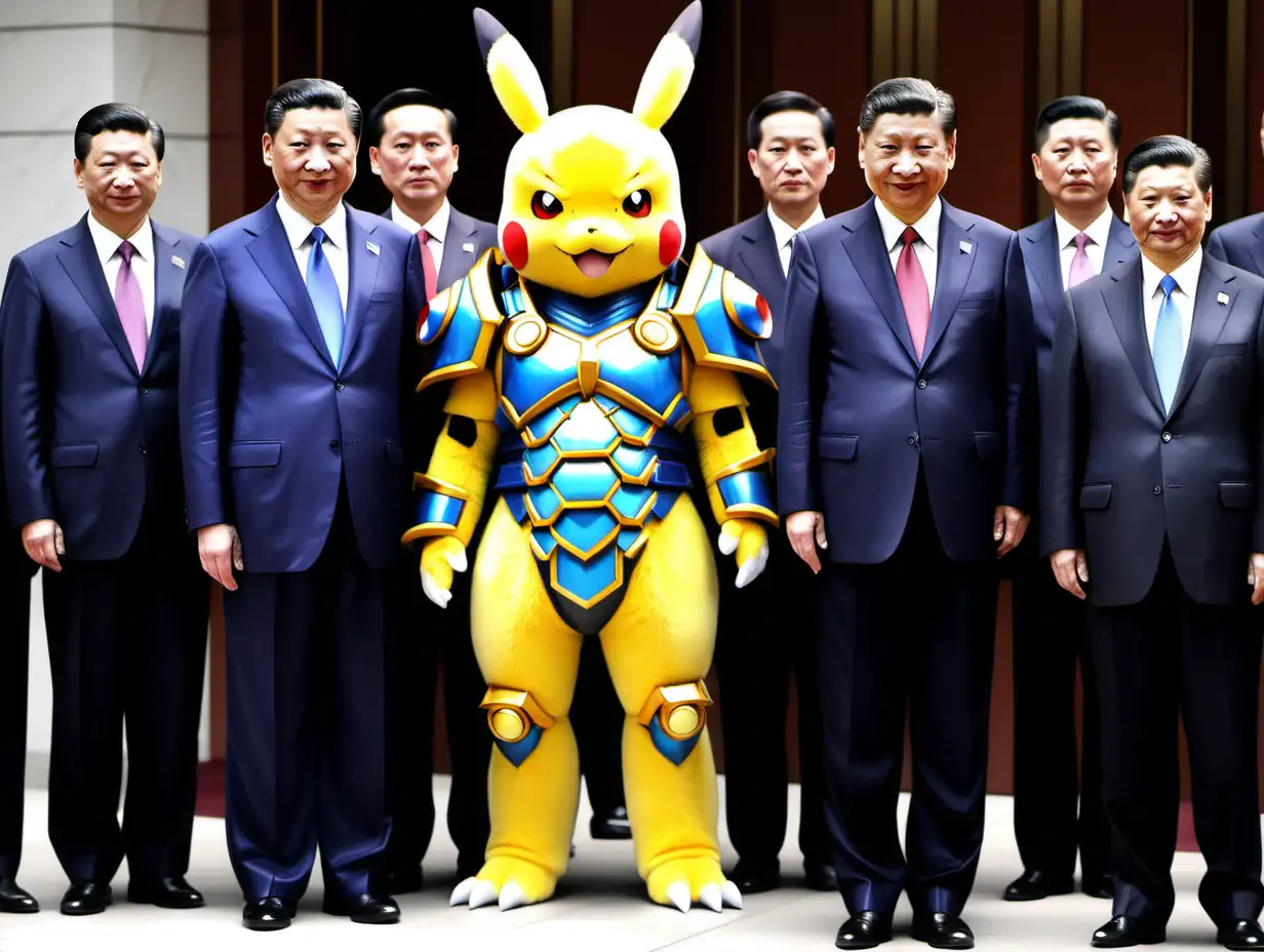 中国国家主席穿着八旗甲捕捉宝可梦