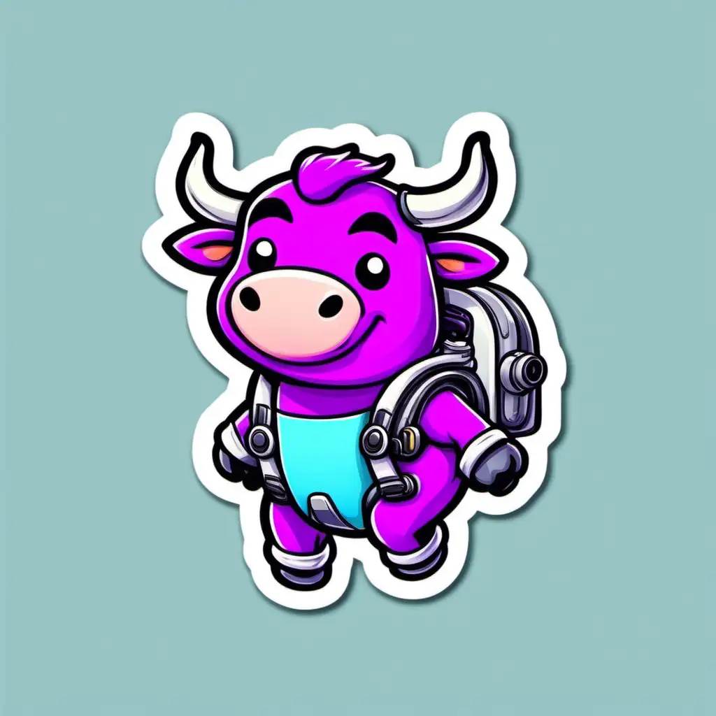 Adorable Cartoon Purple Cow Flying with a Jetpack Sticker
