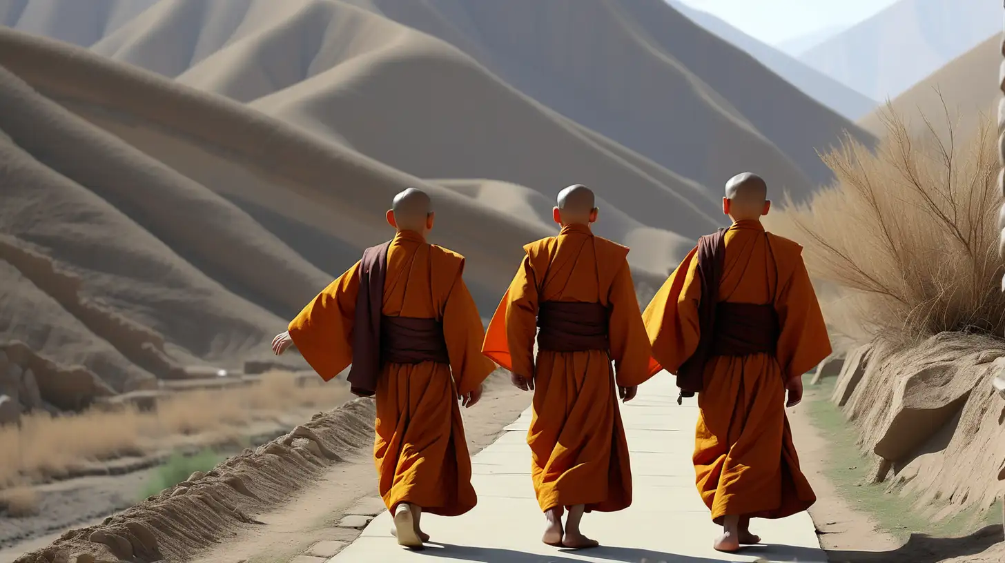 Three fellow monks are passing by the Kao-ch'ang [Khocho, near Turfan] china