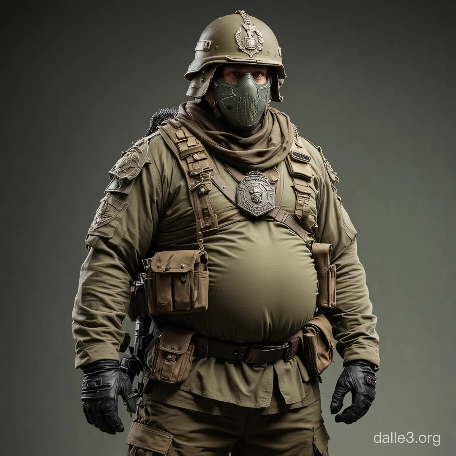 Overweight Jungle Soldier in MITHRAS Military Outfit with Facemask ...