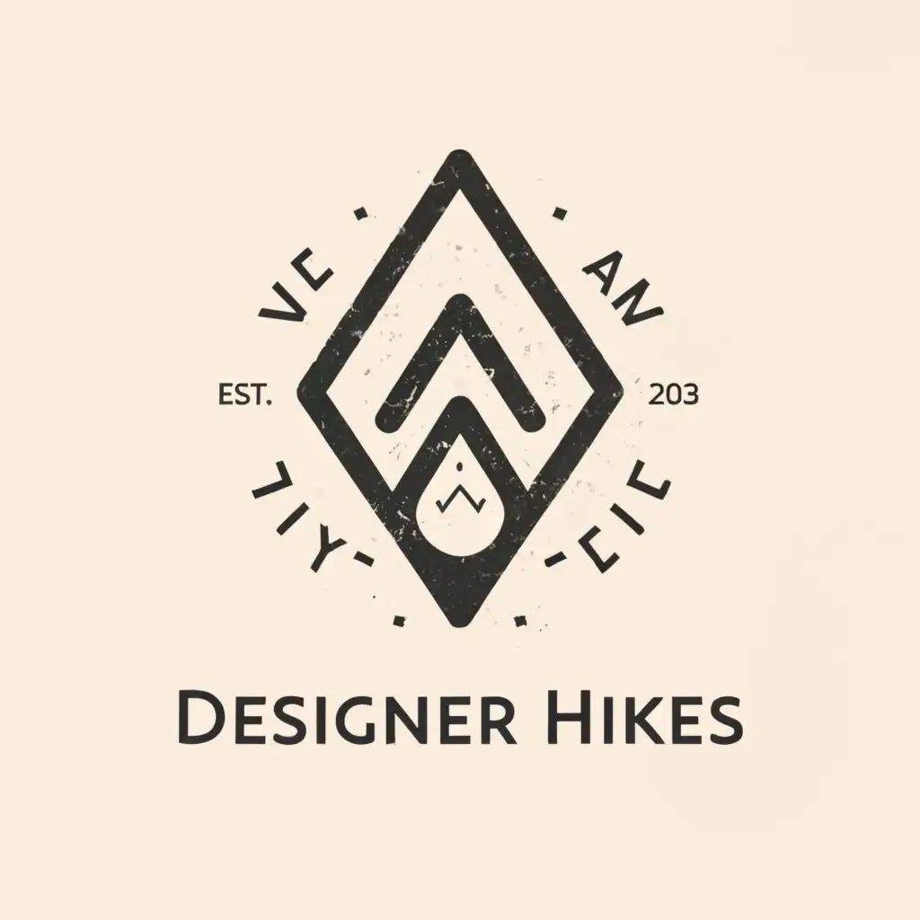 a logo design,with the text "Designer Hikes", main symbol:A minimalist logo featuring a simplified mountain peak with a compass needle embedded in its center, symbolizing both exploration and direction in design and nature,Moderate,be used in Travel industry,clear background