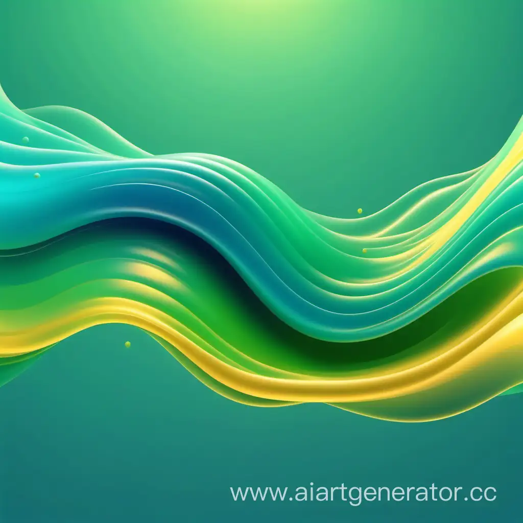 abstract  green, blue and yellow colour gradient 3D wavy liquid light, flying transparent background  
