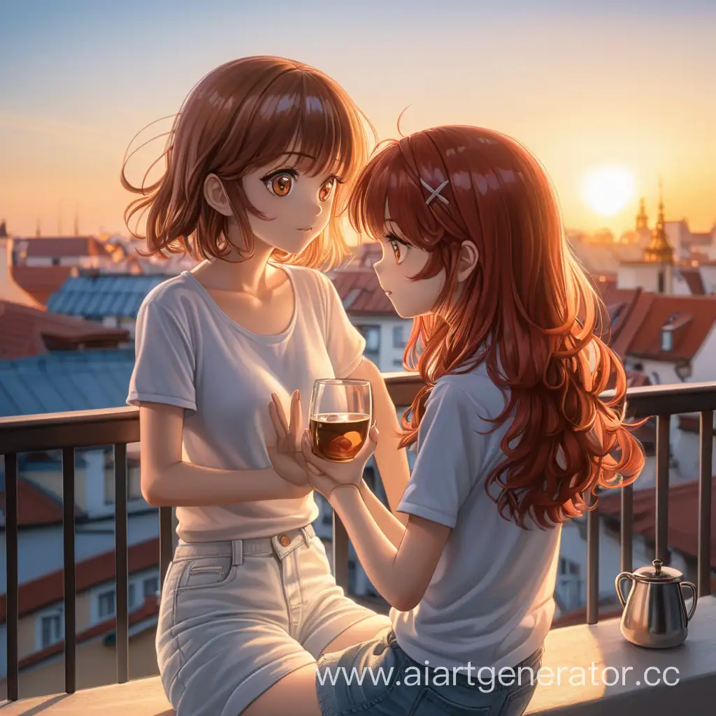 Anime-Girl-at-Sunrise-on-Balcony-with-RedHaired-Friend