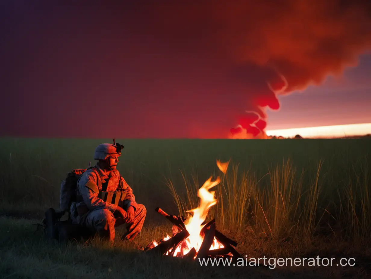 Soldier-Resting-by-Bonfire-at-Dawn