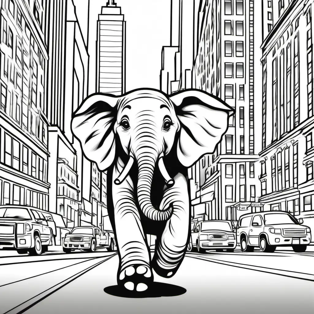 Adorable Baby Elephant Strolling Through Vibrant New York City Childrens Coloring Page