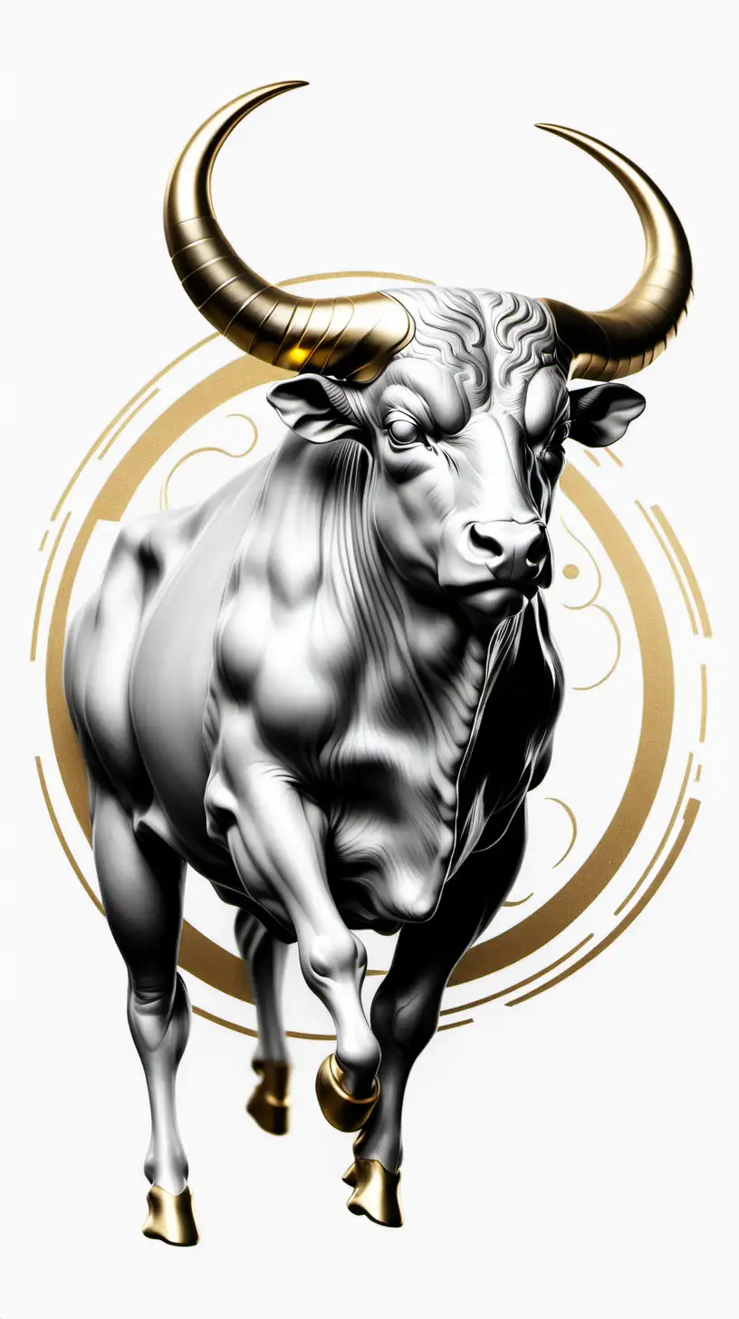 Realistic Black and Gold Taurus Zodiac Symbol on White Background
