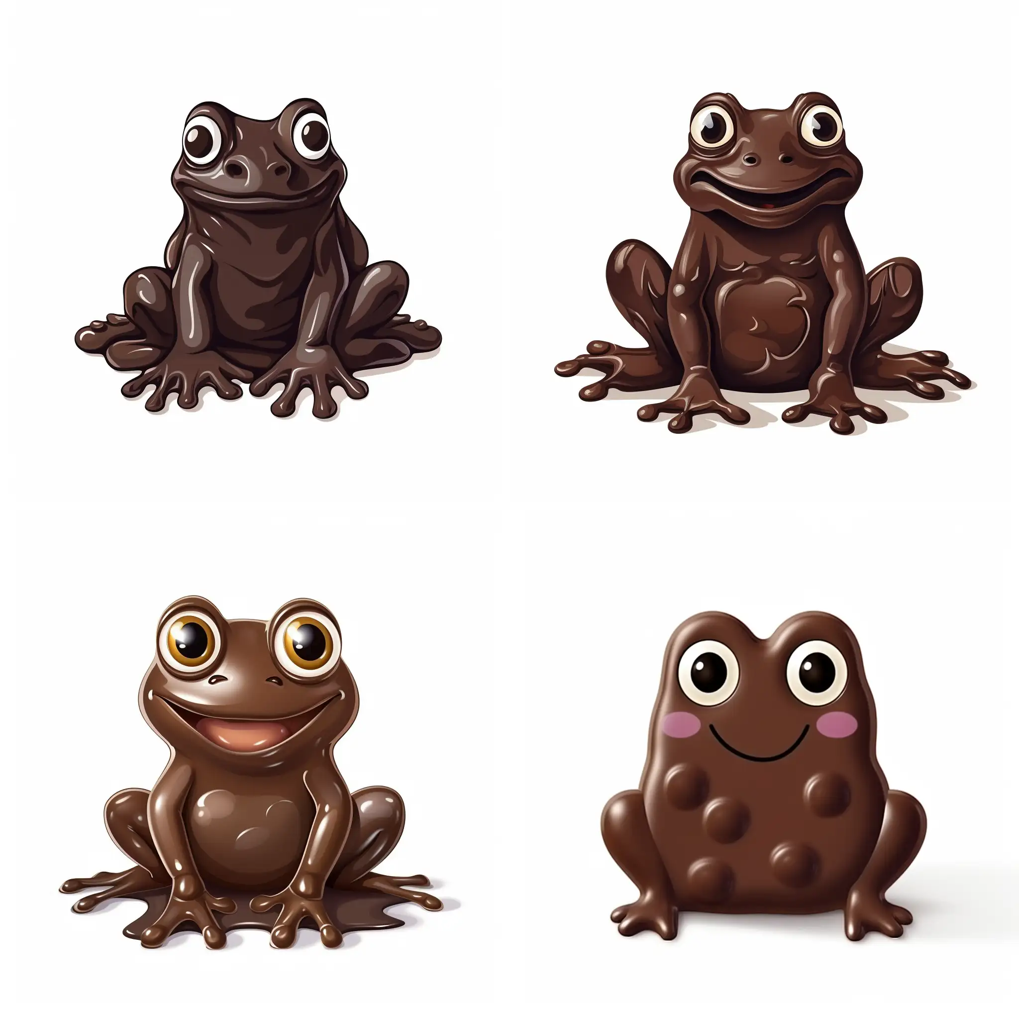 Frog made of dark chocolate on white background, cartoon style, illustration