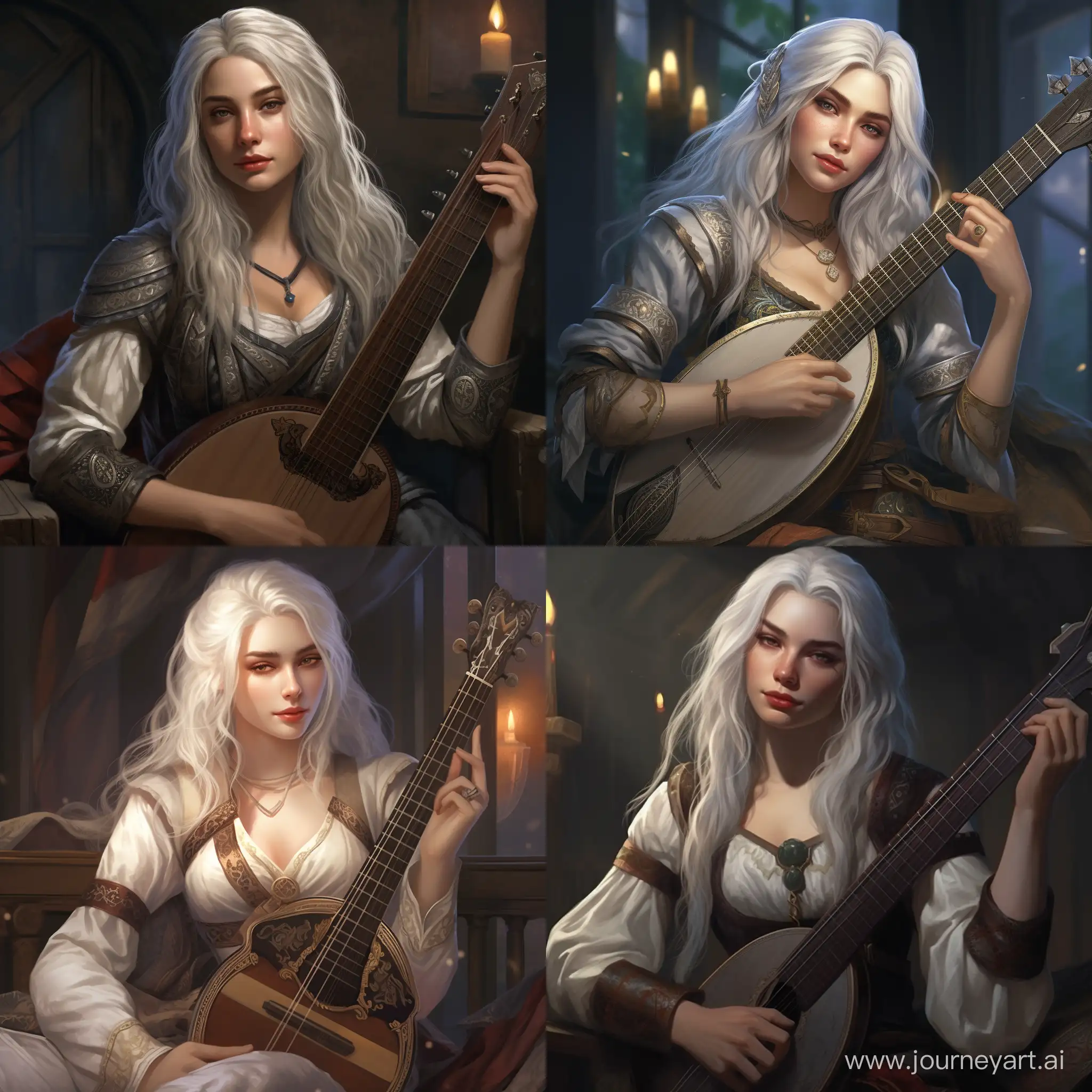 SilverHaired-Female-Bard-Playing-Lute-in-a-Medieval-Fantasy-Setting