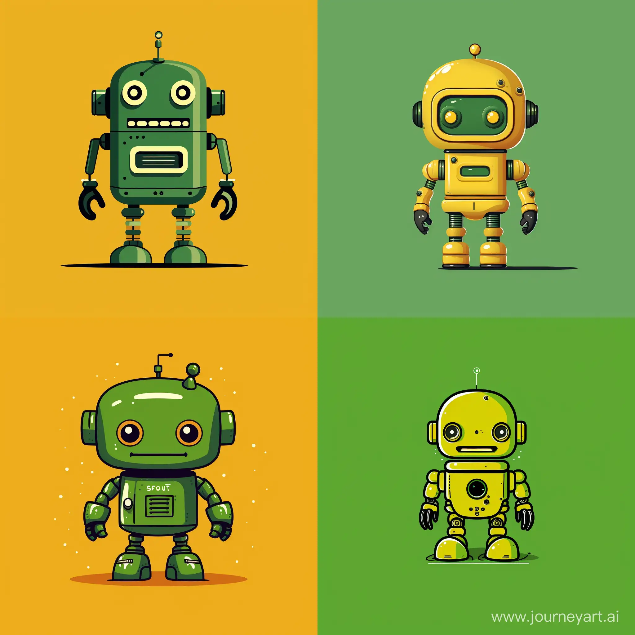 Whimsical-Yellow-Robot-Illustration-on-Green-Background