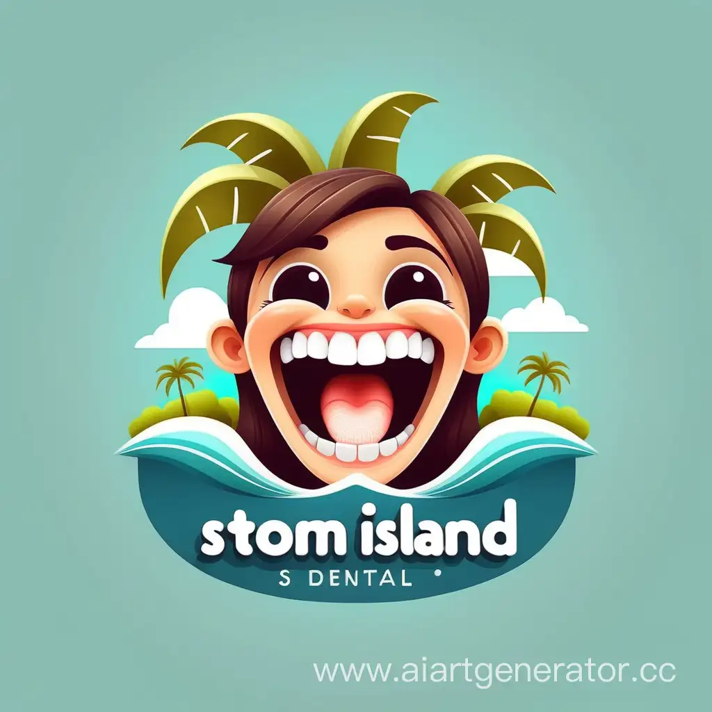 Cute and soothing dental logo with the name "stom island"