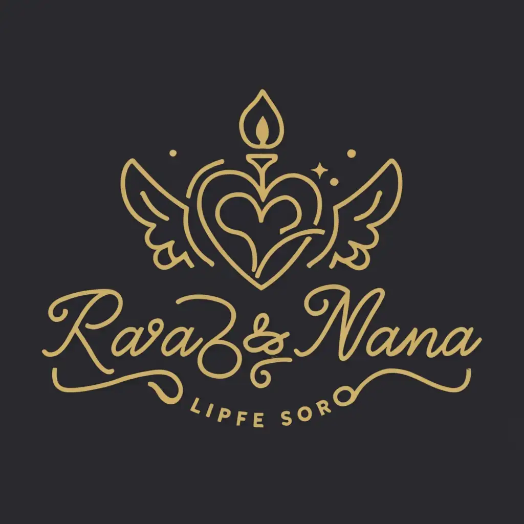 a logo design,with the text "Rara and Nana", main symbol:Name: Beloved heart
Tagline: My love
Industry: Romance
Design Style: Inspirational and Modern
Colors: pink and black
Design Elements: heart, Lamp, and angel wings
,Moderate,clear background