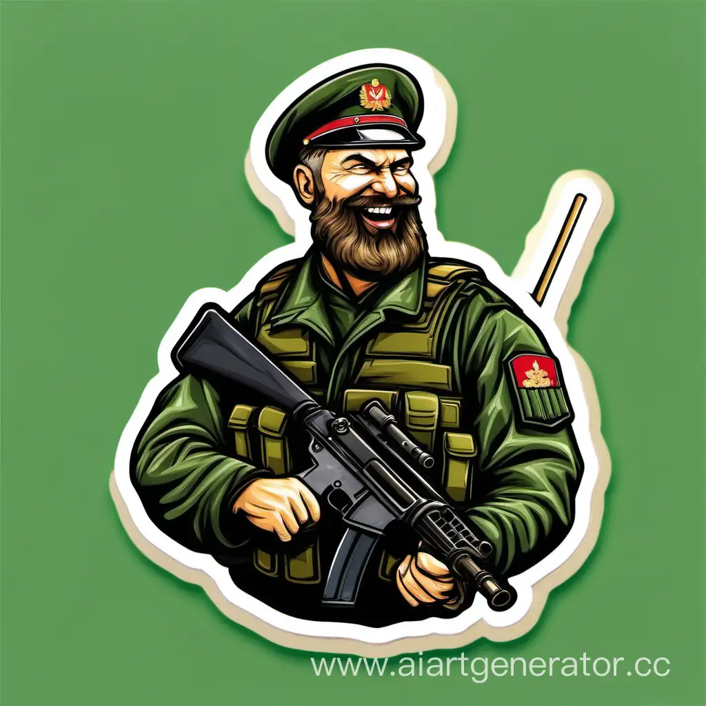 Russian-Military-Commander-Laughing-with-Shotgun-on-White-Background