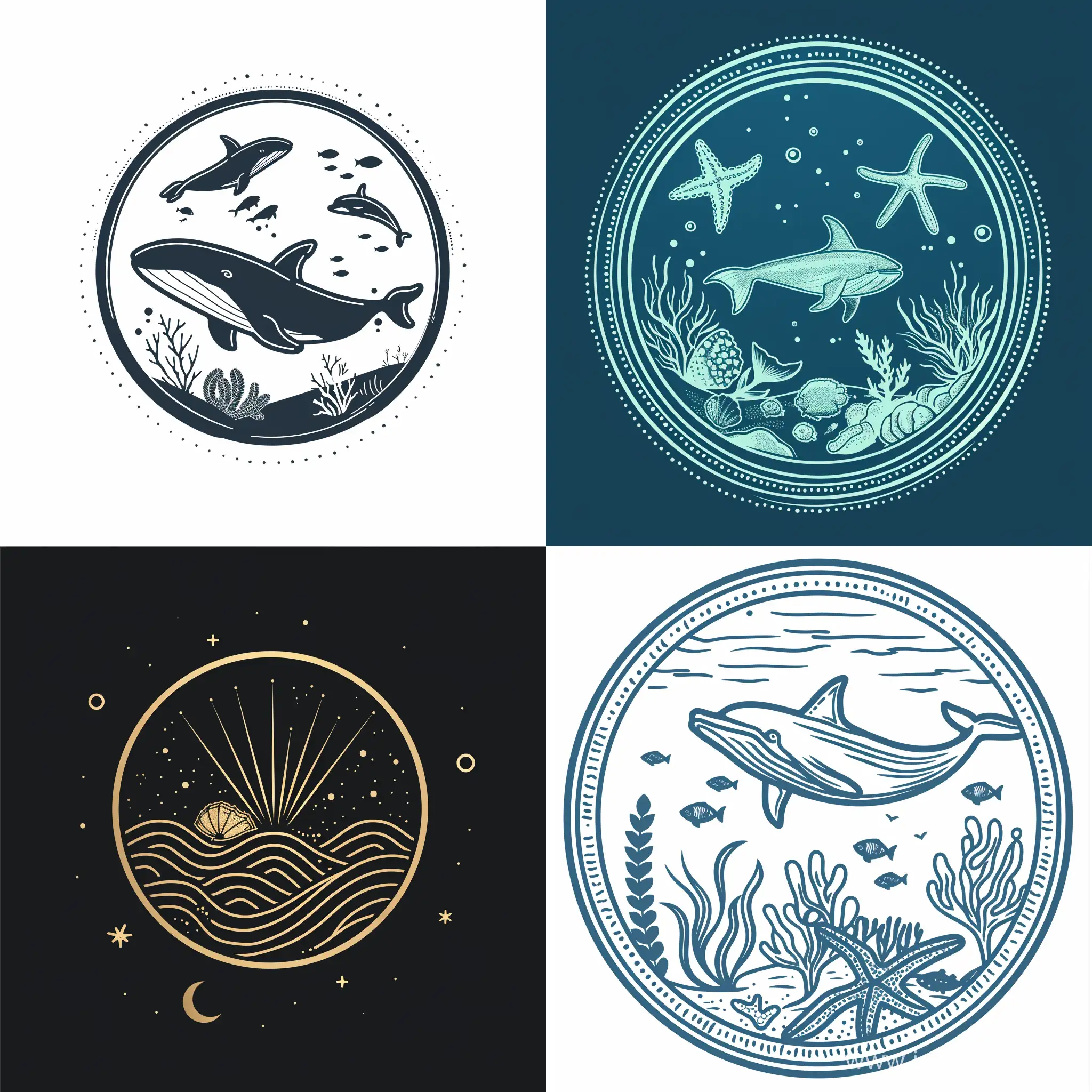 monoline badge of image for ocean theme, in high quality vector style