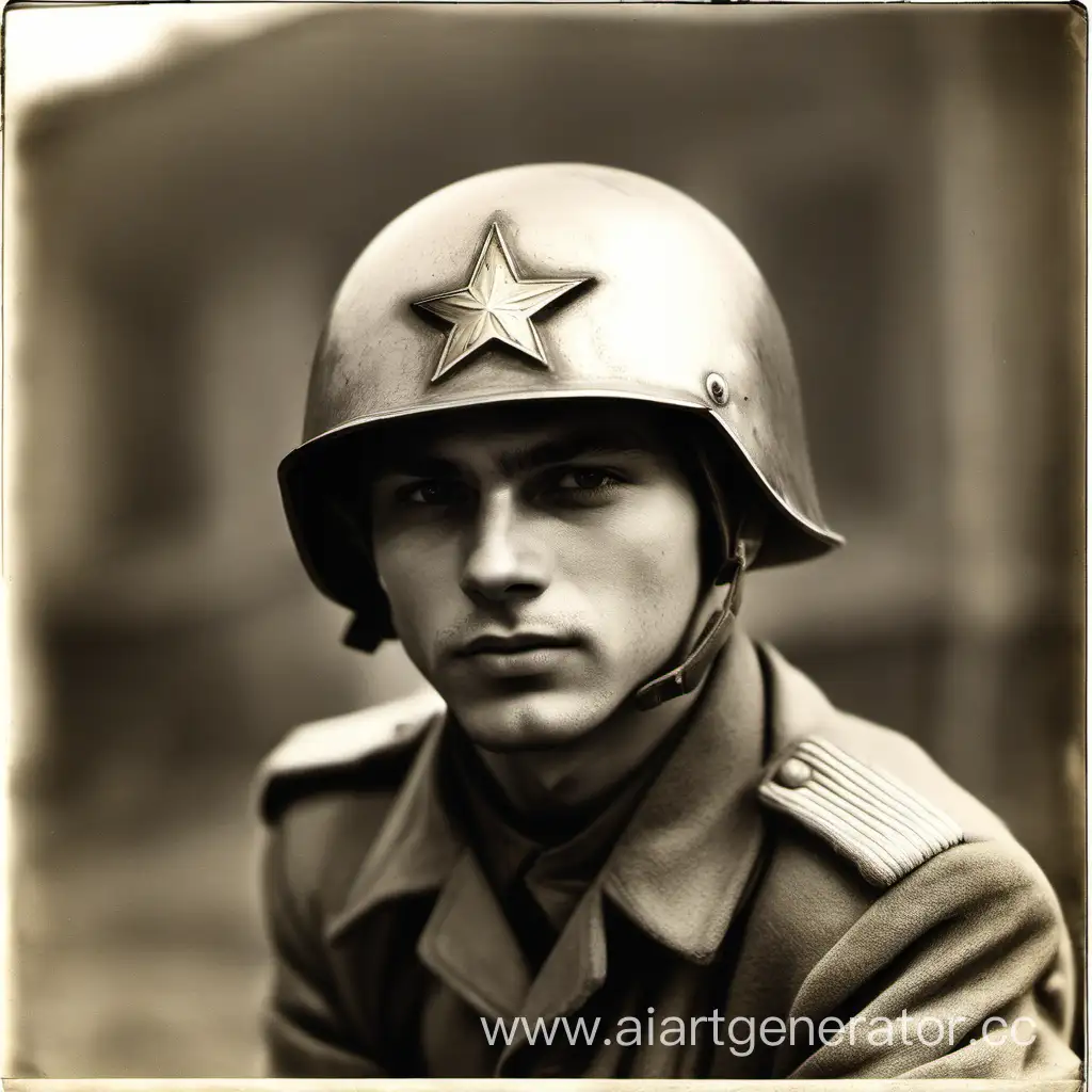 Советский солдат, лицо , СССР , в каске , молодой