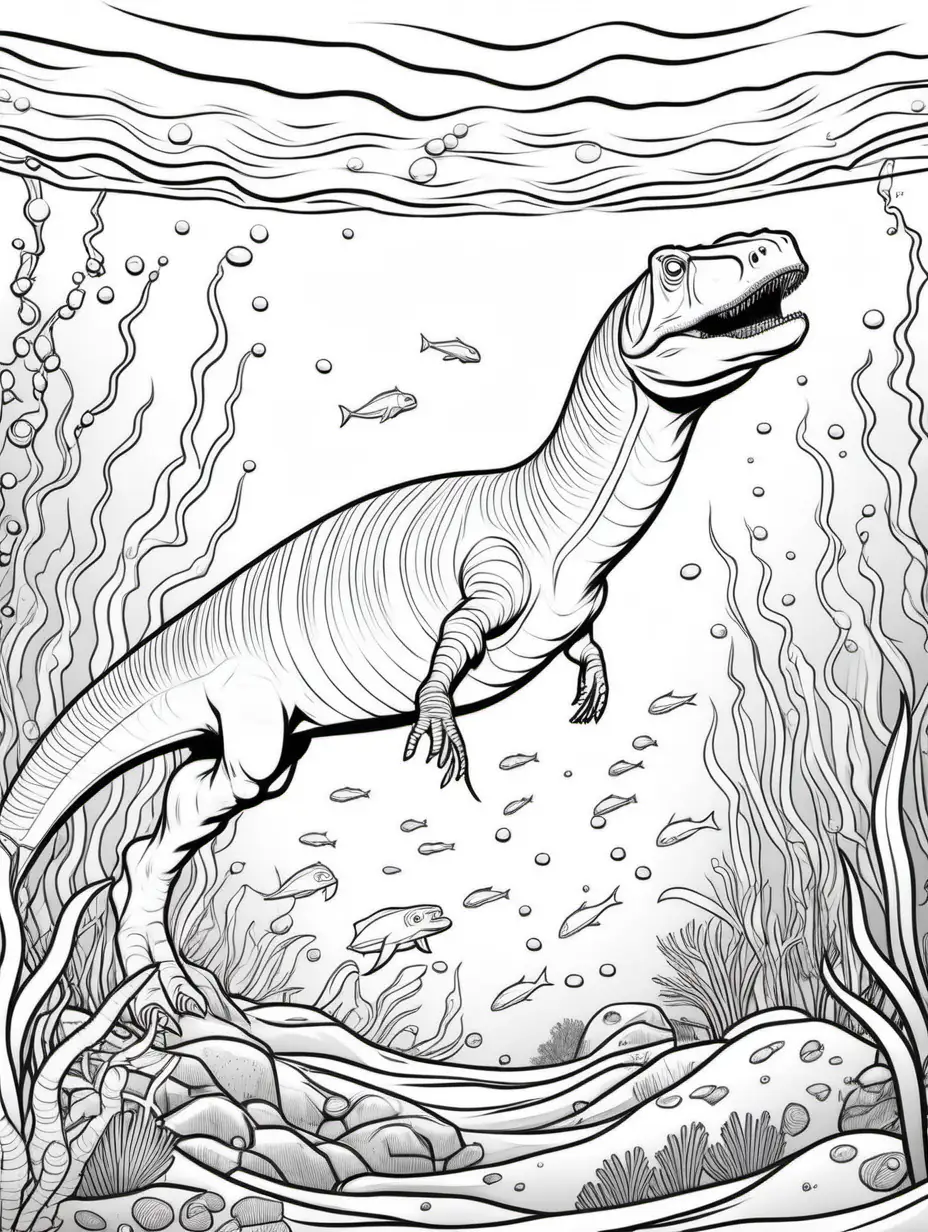 coloring page for kids, Nothosaurus Underwater, cartoon style, thick lines, low detail, no shading -- ar 9:11 --v5