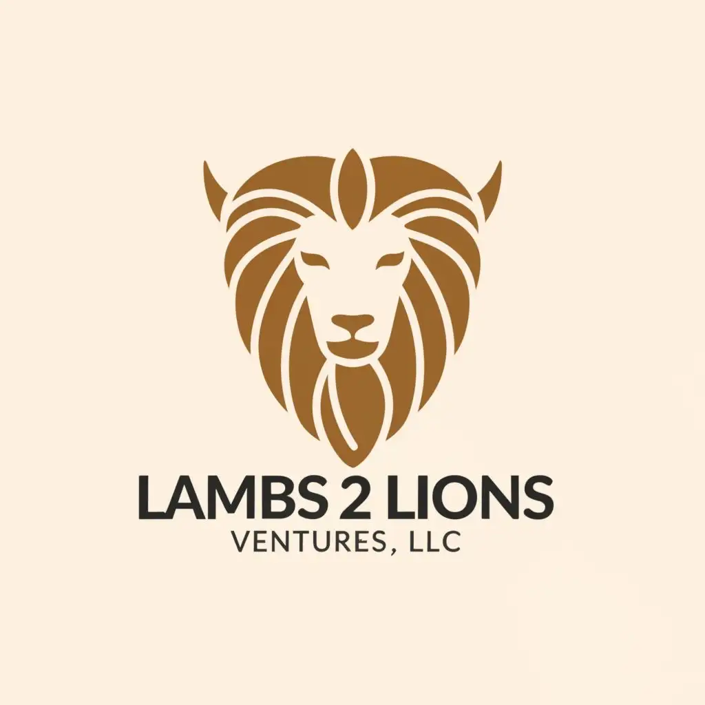 a logo design, with the text "Lambs 2 Lions Ventures LLC", main symbol: lambs head and lions head, Moderate, clear background
