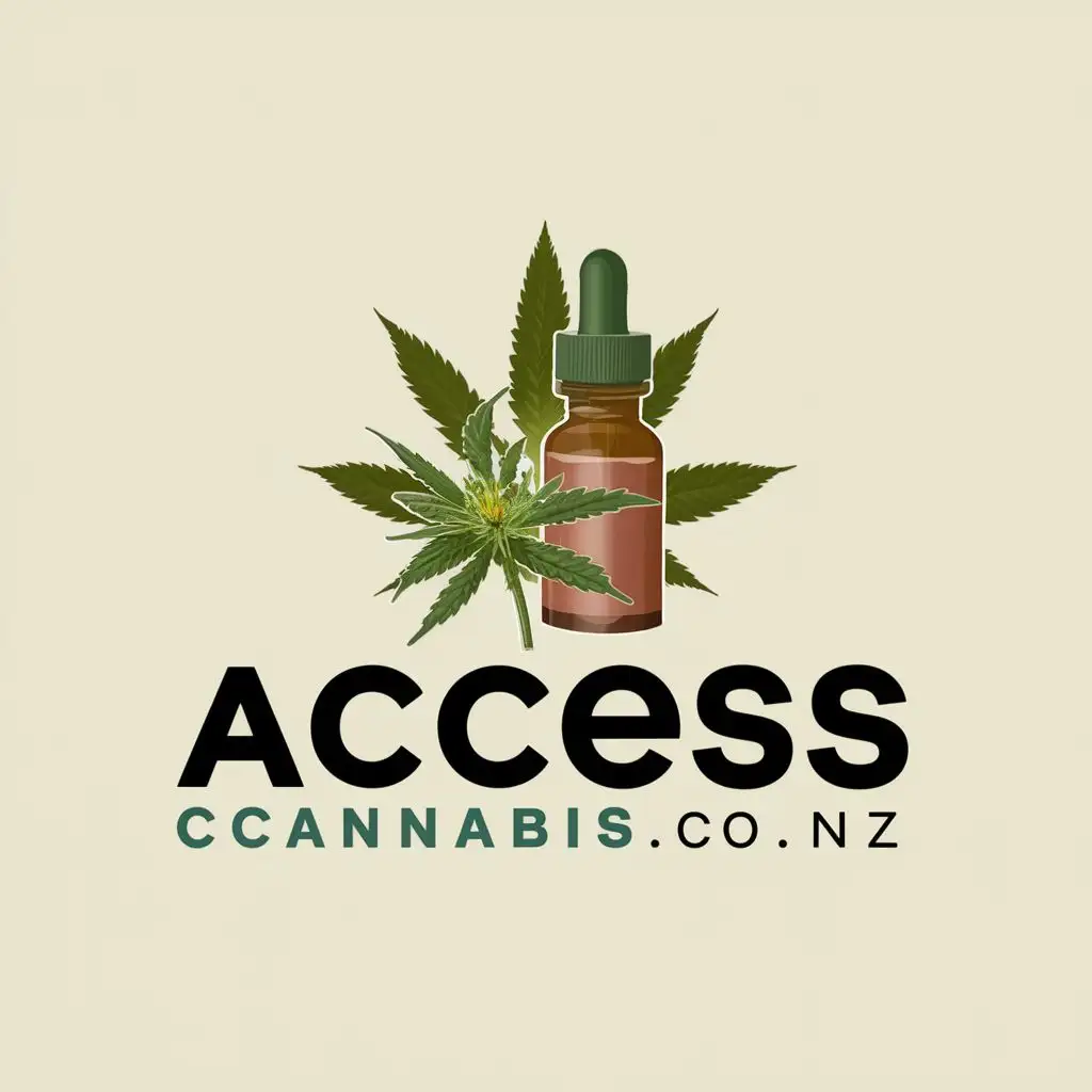 logo, cannabis flower and oil dropper bottle

holistic plant based organic pain management, with the text "accesscannabis.co.nz", typography, be used in Medical Dental industry