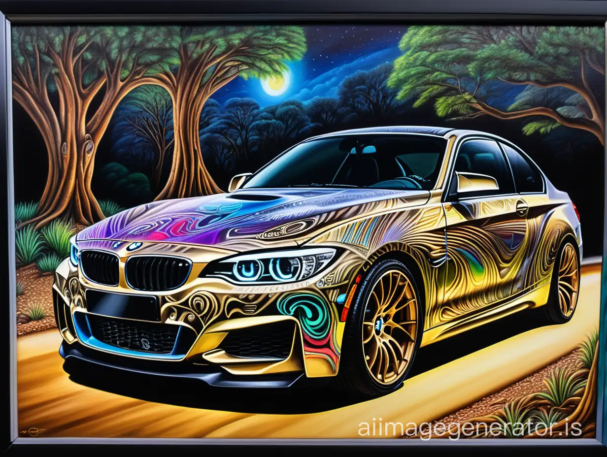 Psychedelic DMT Dimension BMW Car in Vibrant Hyperrealism Oil