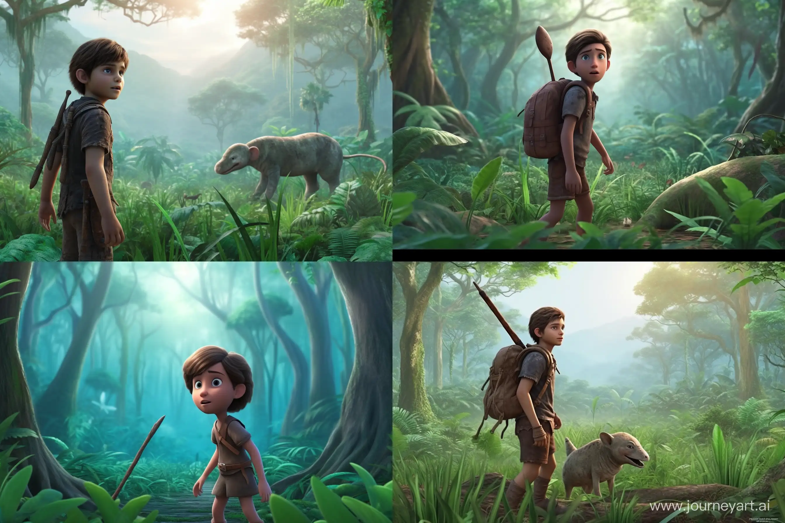 Curious-Boy-Explores-Enchanting-Jungle-Village-in-HyperRealistic-8K-Pixar-Style