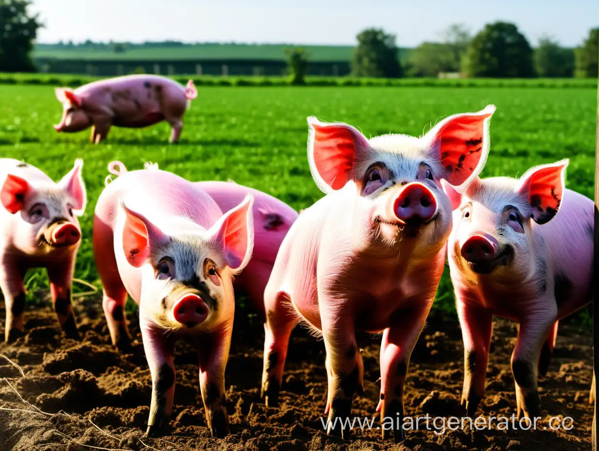 Happy-Pigs-Grazing-in-a-Rural-Farm-Setting
