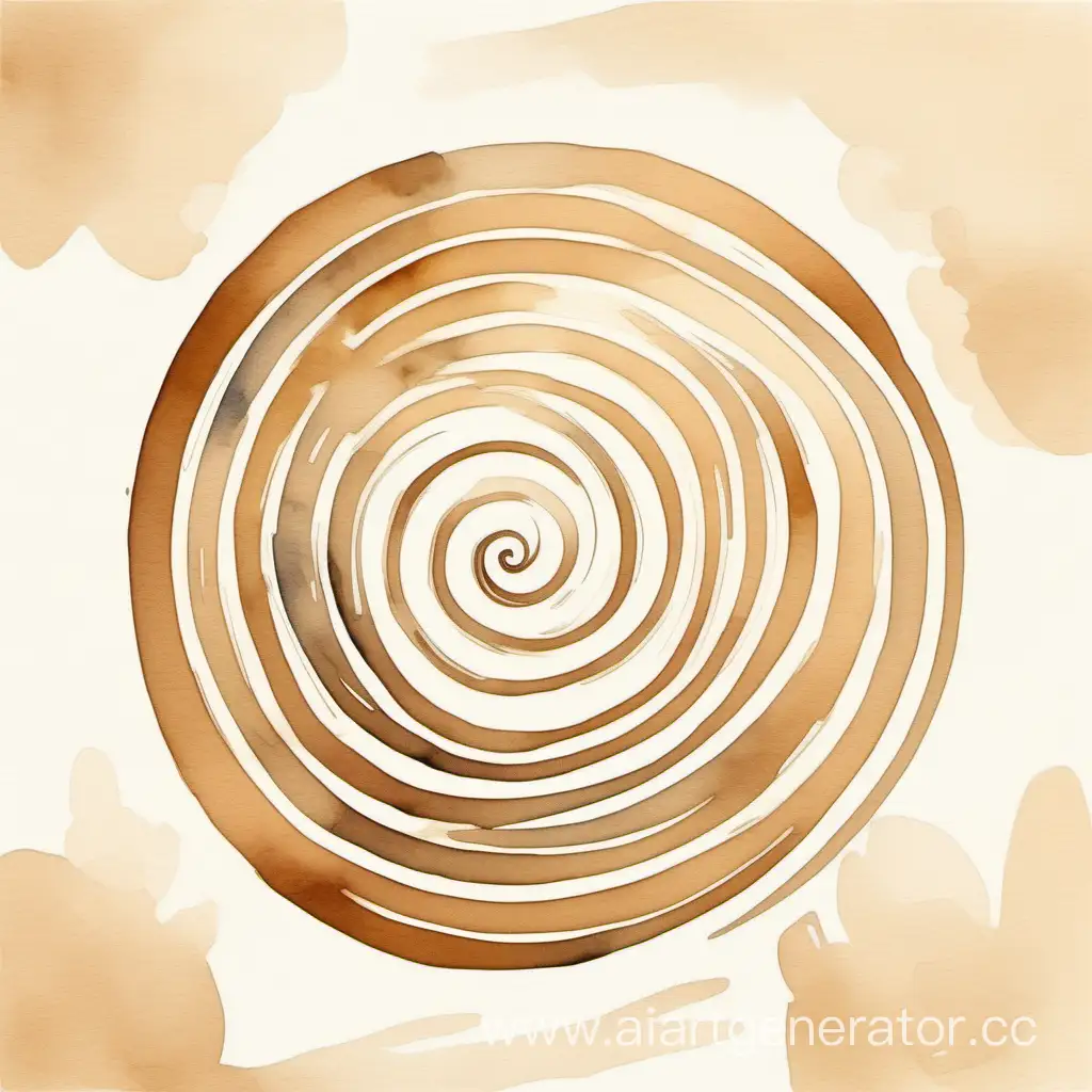 овальная спираль в минималистичном стиле нарисованная акварелью в бежевом цвете