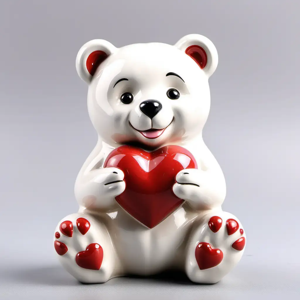 情人节 ，陶瓷可爱笑脸小熊 抱着爱心，欧美风格 白色背景
