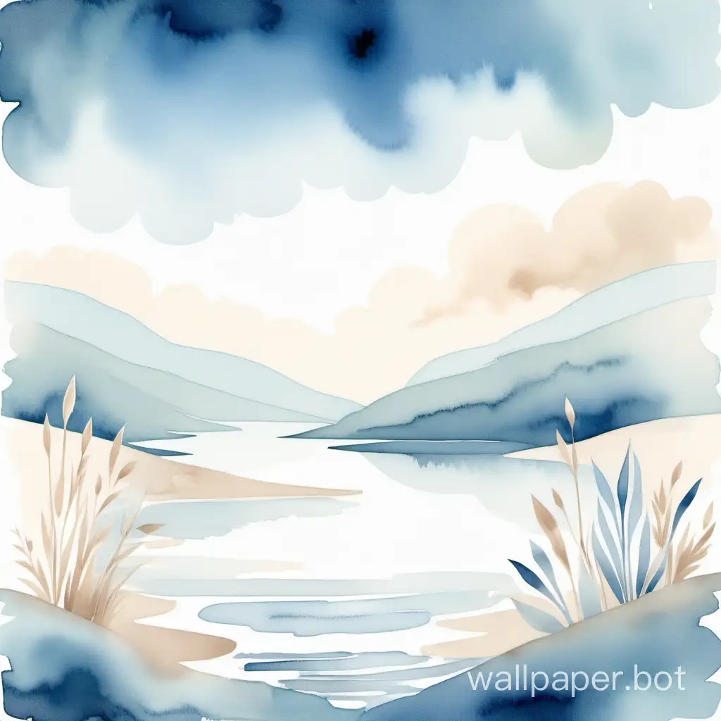 Tranquil-Watercolor-Illustration-of-Serene-Creativity-in-Soft-Beige-and-Blue-Hues