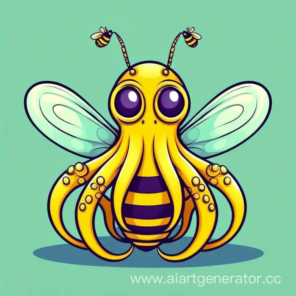 Cartoon-Octopus-Wearing-Bee-Costume-Playful-Underwater-Character-Illustration