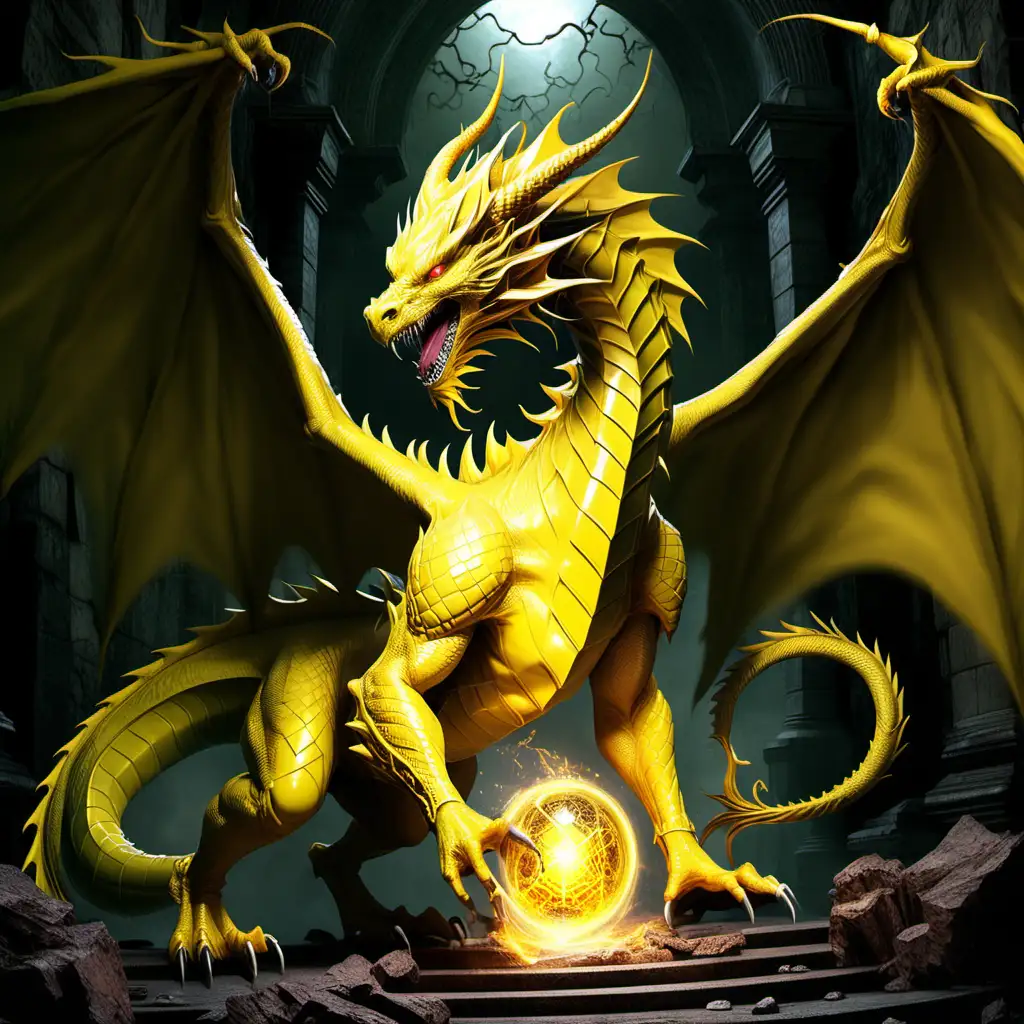 Majestic Yellow Dragon Unleashes Radiant Light Magic
