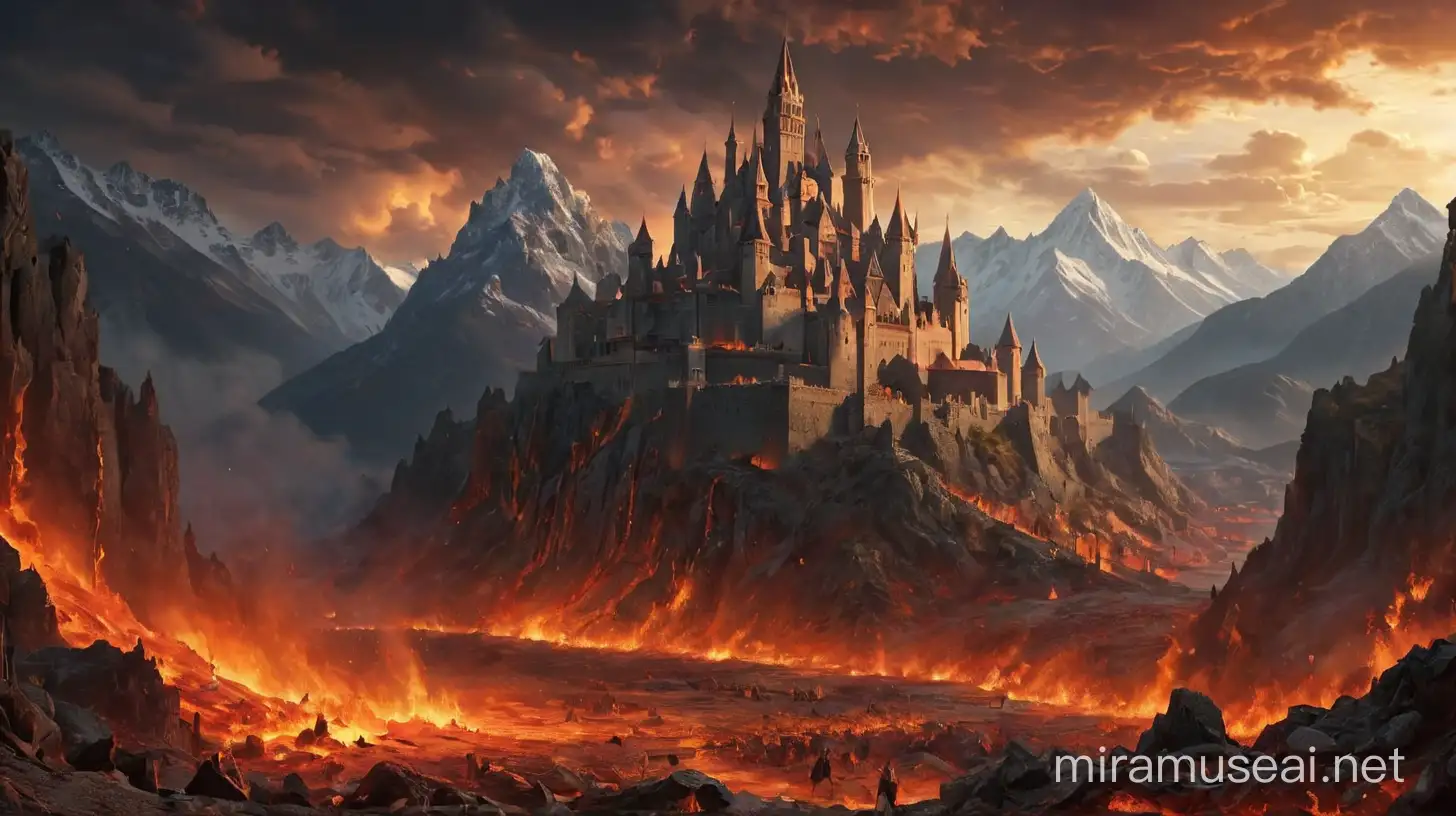 Sinister Hell Scene with Mountain and Castle