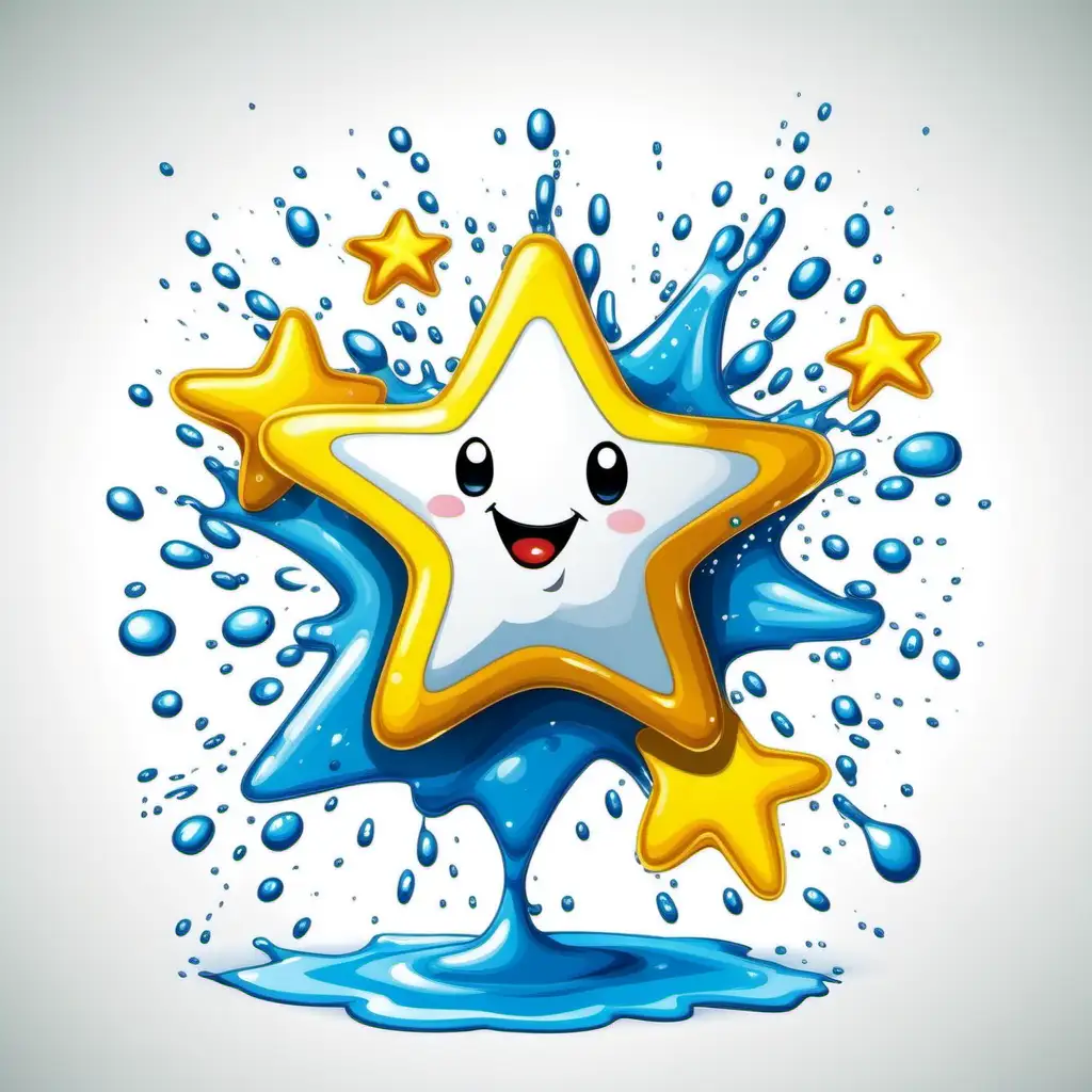 Cartoon Stars Enjoying a Water Splash on White Background